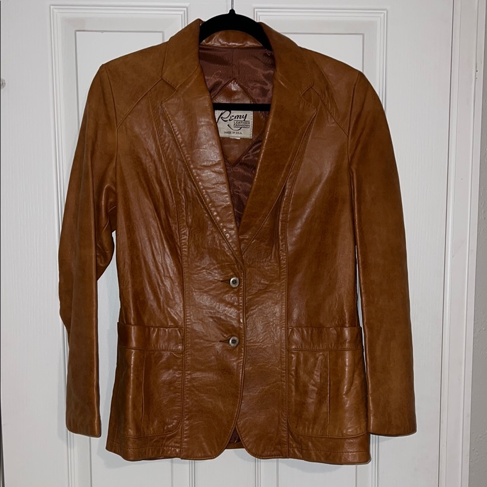 Remy Leather Fashions Tan Blazer Tailored Suit Jacket